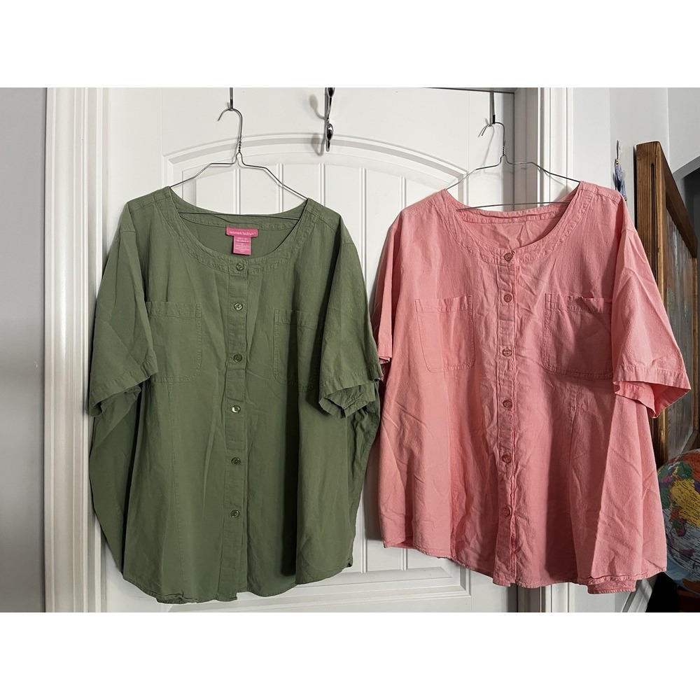 Lot Of 2 Women Within, Plus Size 3X Shirts Green Peach Plus Size 100% Cotton 721